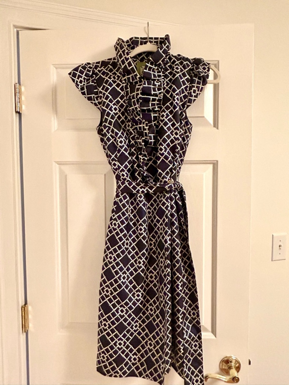 Elizabeth McKay Navy and White Scotland Bamboo Lattice Dress